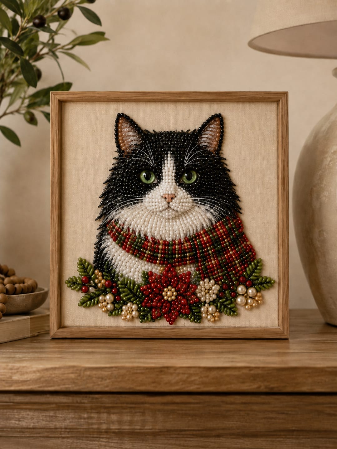 Customer photo review of Personalized 3D Pearl Art DIY Kit – Custom Pet Christmas Portrait with Festive Scarf, Handmade Holiday Wall Decor Gift for Pet Lovers