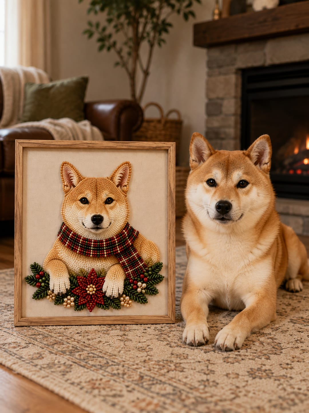 Customer photo review of Personalized 3D Pearl Art DIY Kit – Custom Pet Christmas Portrait with Festive Scarf, Handmade Holiday Wall Decor Gift for Pet Lovers