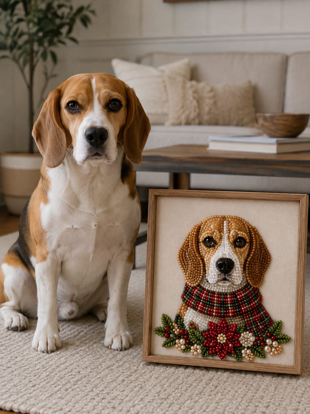 Customer photo review of Personalized 3D Pearl Art DIY Kit – Custom Pet Christmas Portrait with Festive Scarf, Handmade Holiday Wall Decor Gift for Pet Lovers