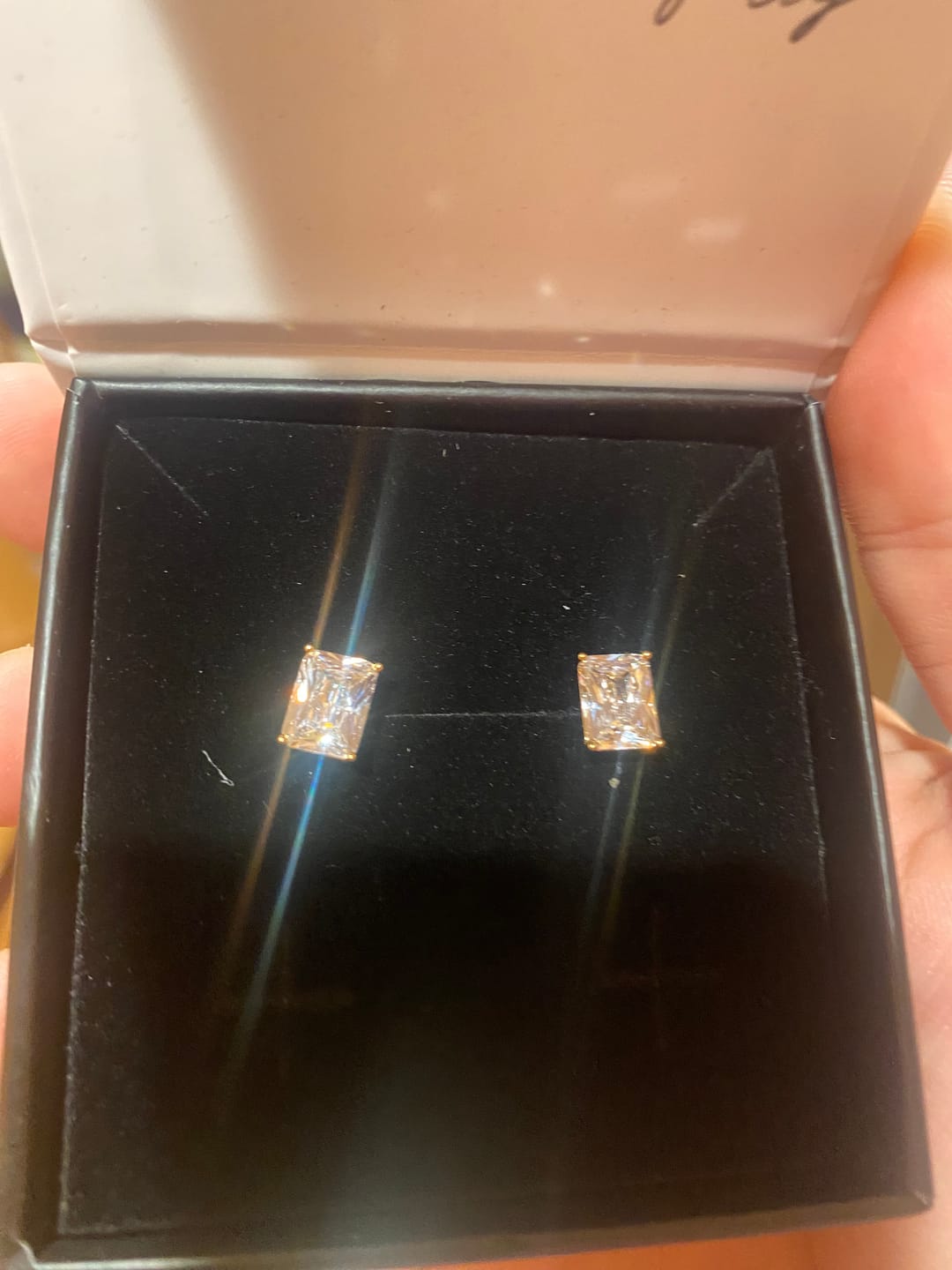 Customer photo review of Mia 18k White Gold Plated Sterling Silver Stud Earrings with Simulated Diamond Crystals