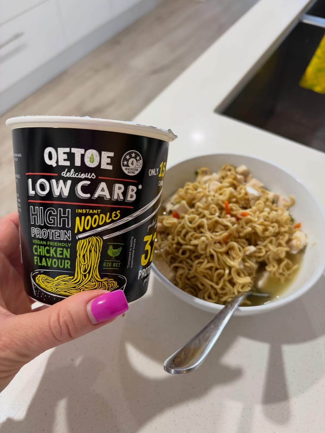 Customer photo review of Qetoe Low Carb High Protein Instant Cup Noodle - COMBO 6 PACK