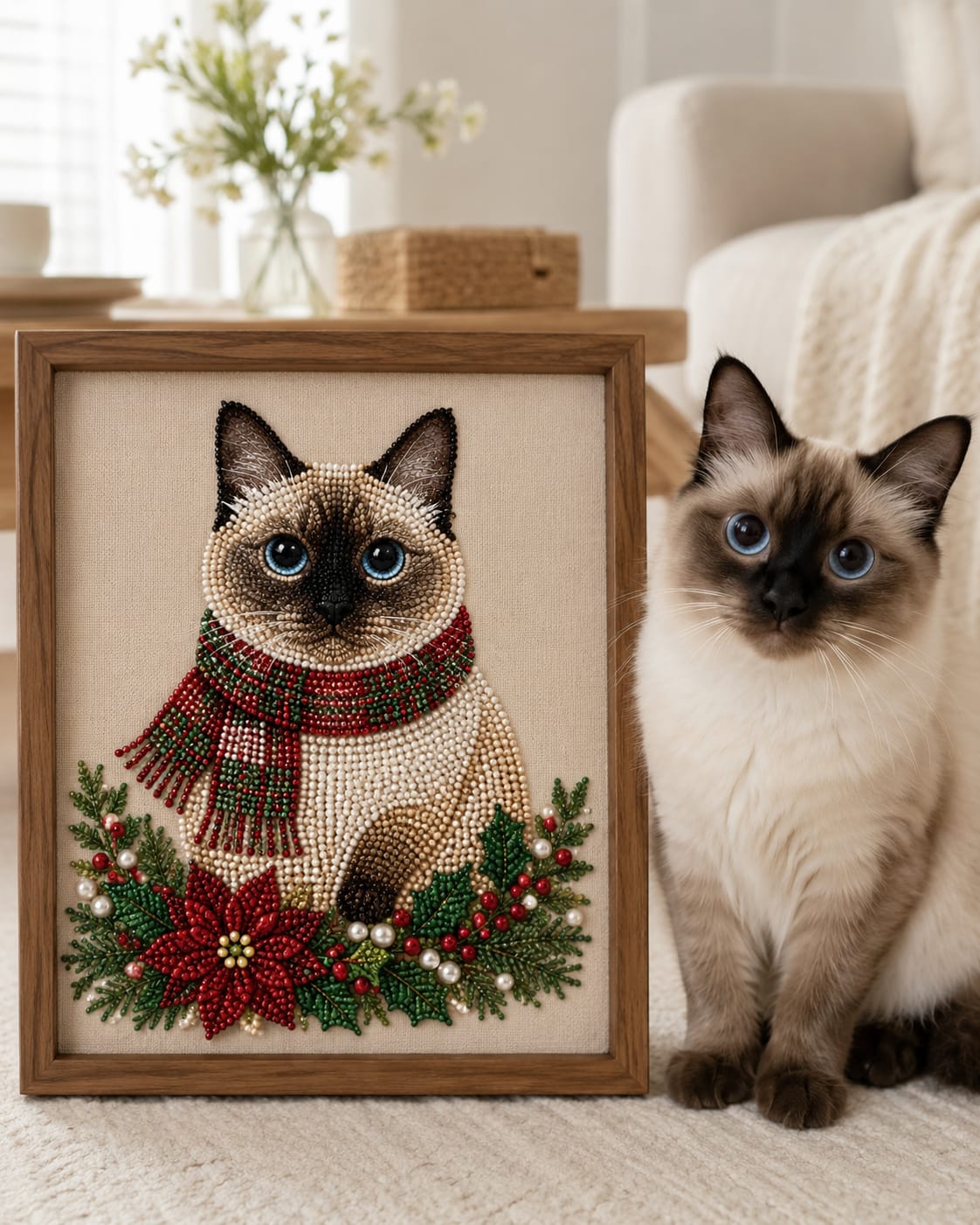 Customer photo review of Personalized 3D Pearl Art DIY Kit – Custom Pet Christmas Portrait with Festive Scarf, Handmade Holiday Wall Decor Gift for Pet Lovers