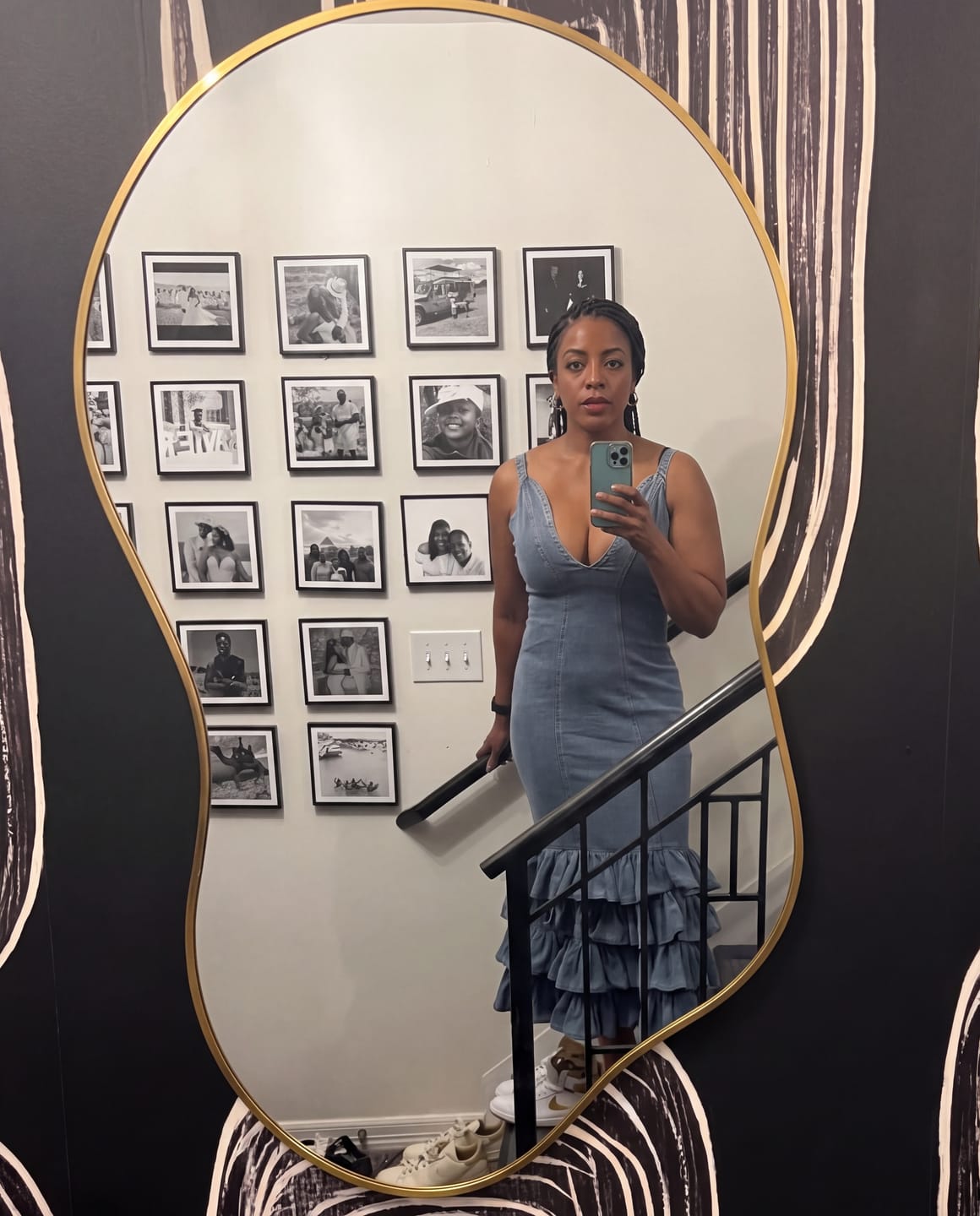 Customer photo review of Tiered Mermaid Faux Denim Dress