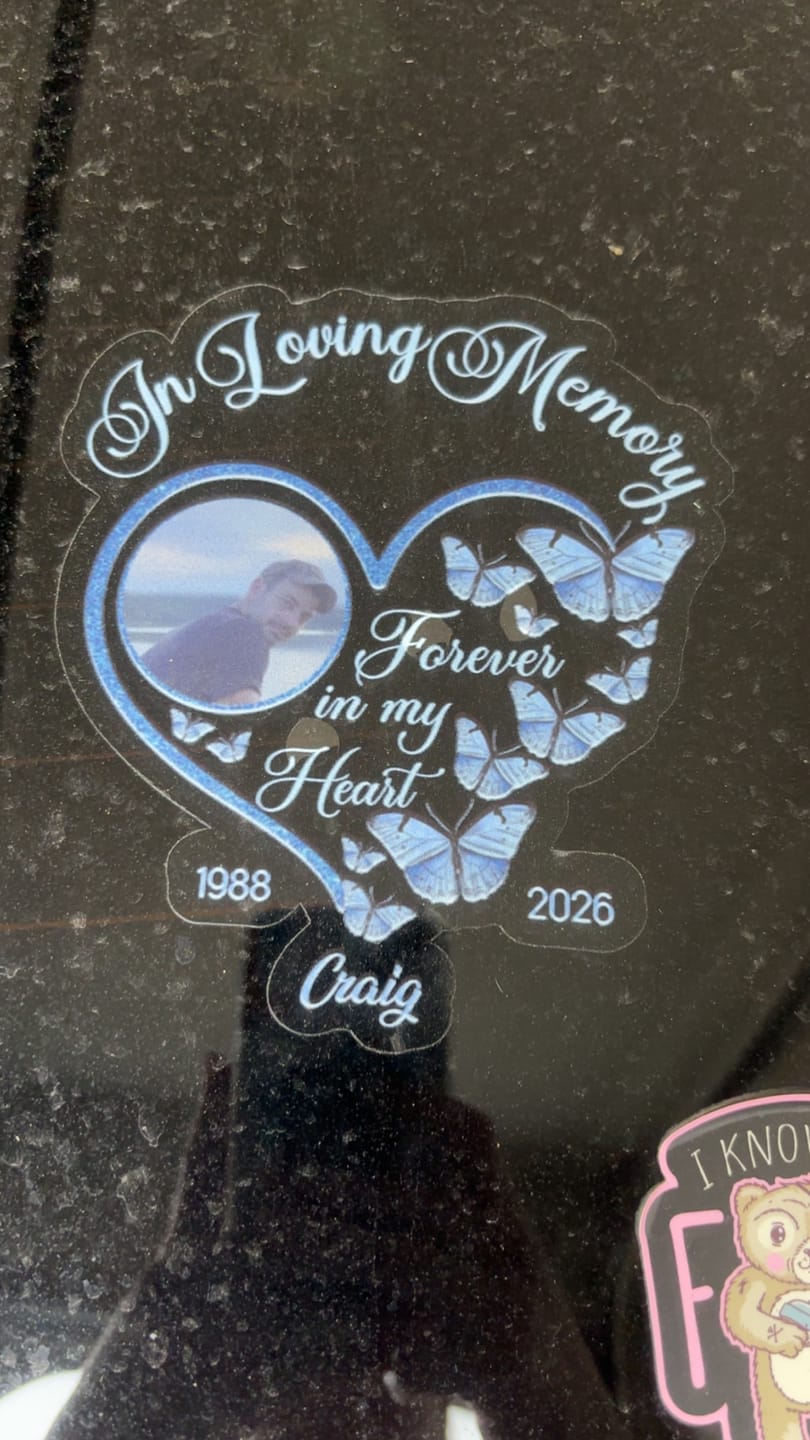 Customer photo review of In Loving Memory Sparkling Heart Memorial Butterflies Personalized Decal