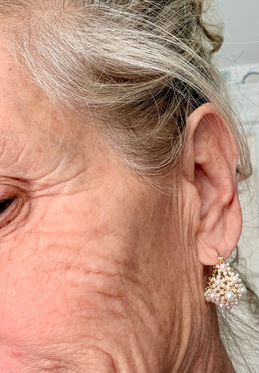 Customer photo review of BizarreBloom Pearl Flower Earrings