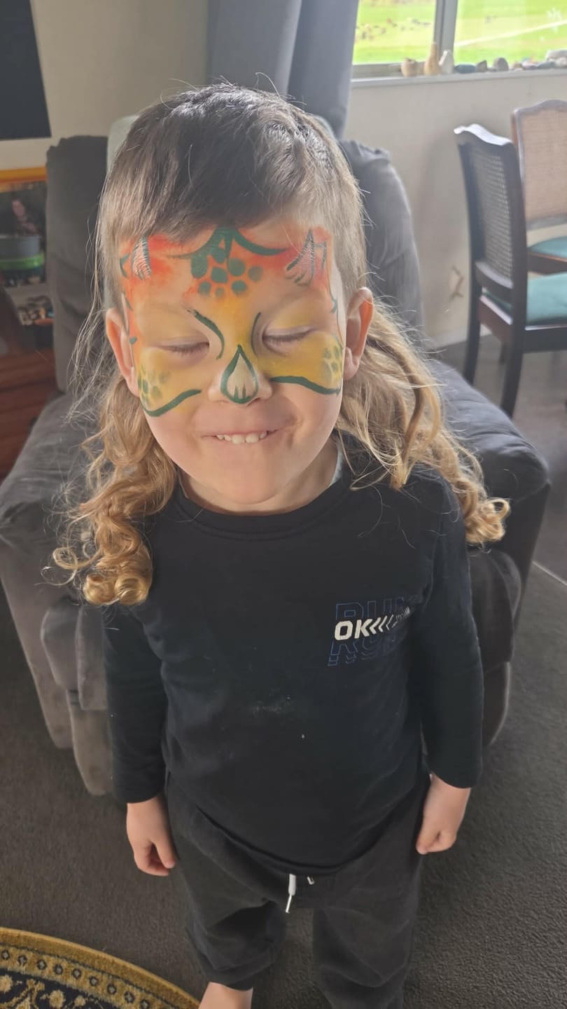 Customer photo review of The Dino & Dragon Face Paint Kit