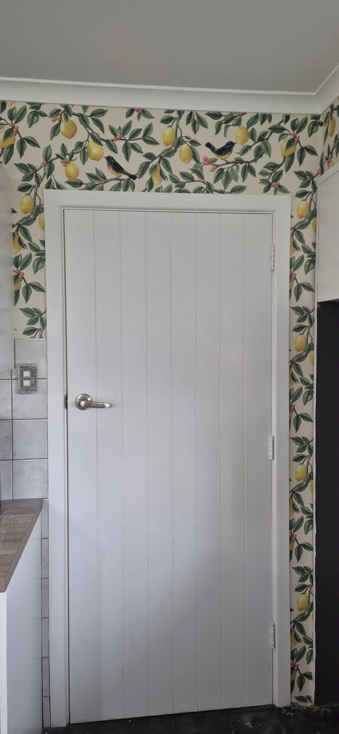 Customer photo review of Ponderosa – Bird and Lemon Wallpaper – Cream/Orange
