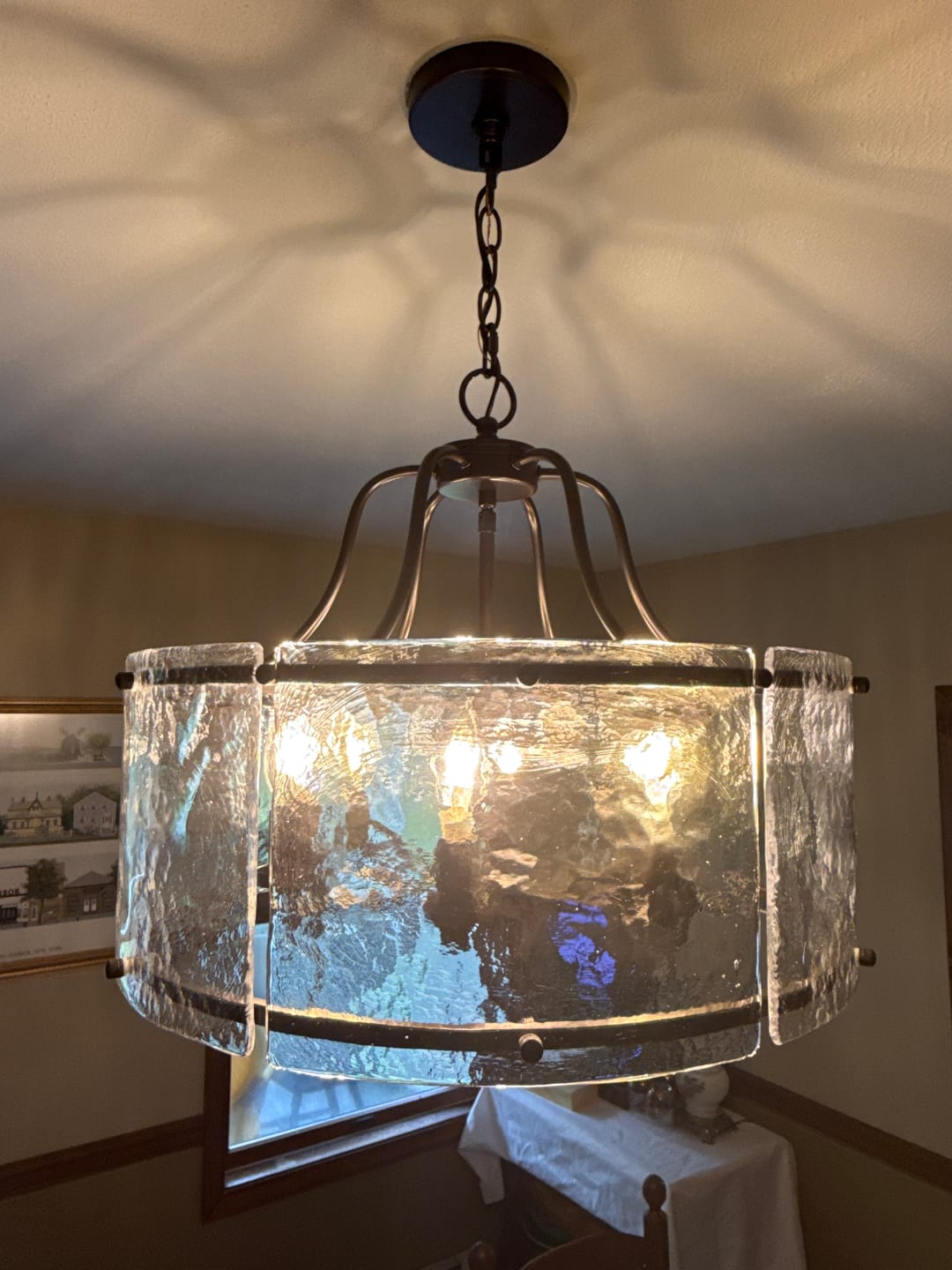 Customer photo review of Modern Brass 6-Light Rippled Glass Drum Pendant