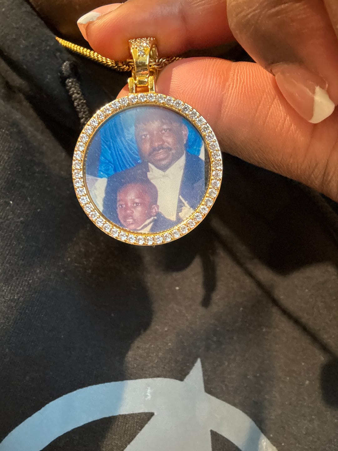 Customer photo review of Iced Circle Photo Pendant