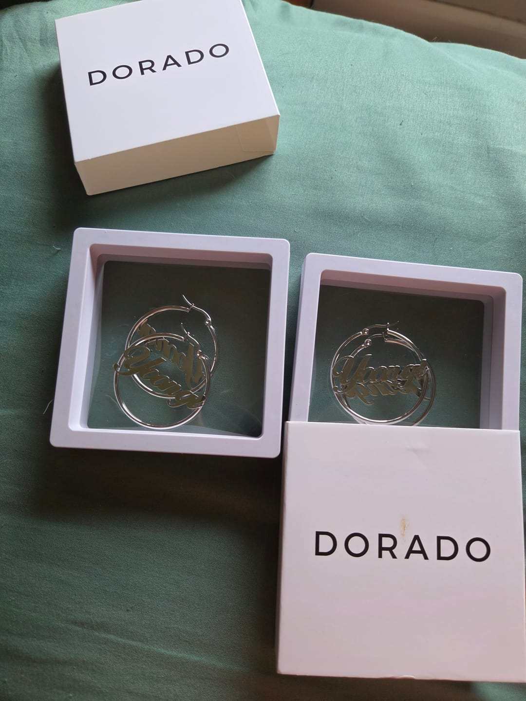 Customer photo review of Classic Name Hoop Earrings