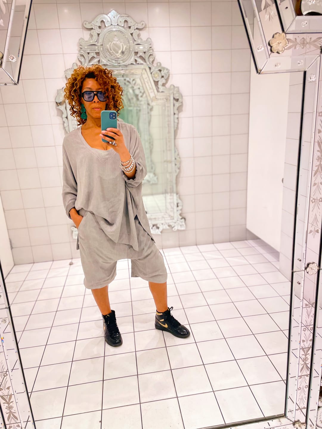 Customer photo review of Grey Draped Harem Shorts