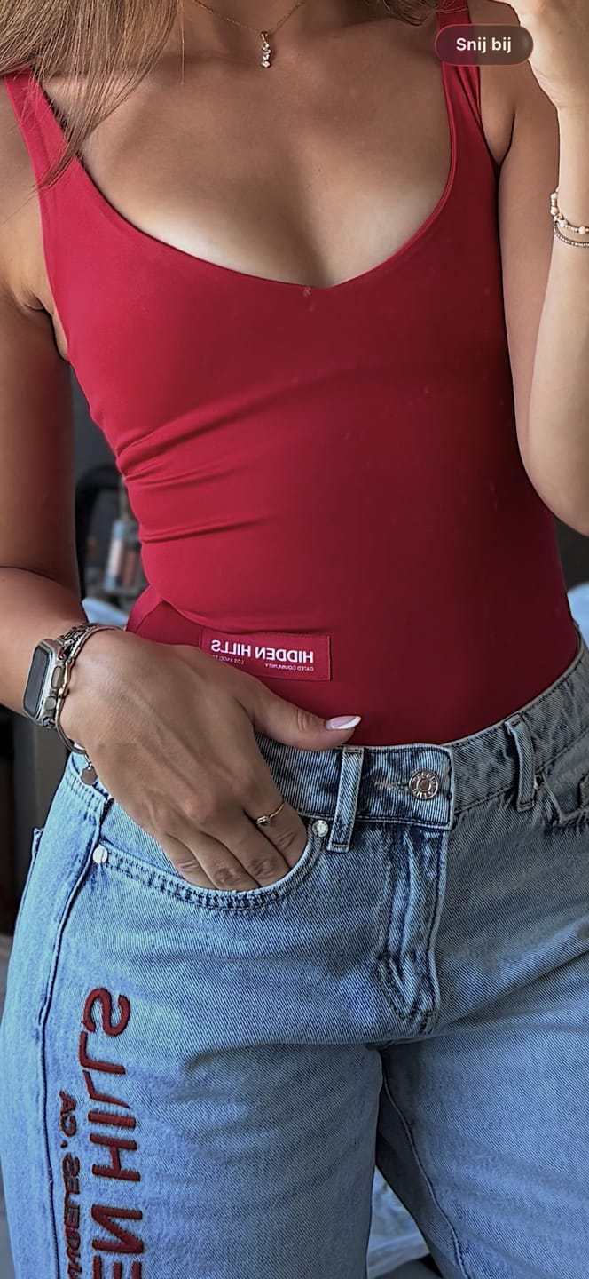 Customer photo review of LABEL BODYSUIT RASPBERRY RED