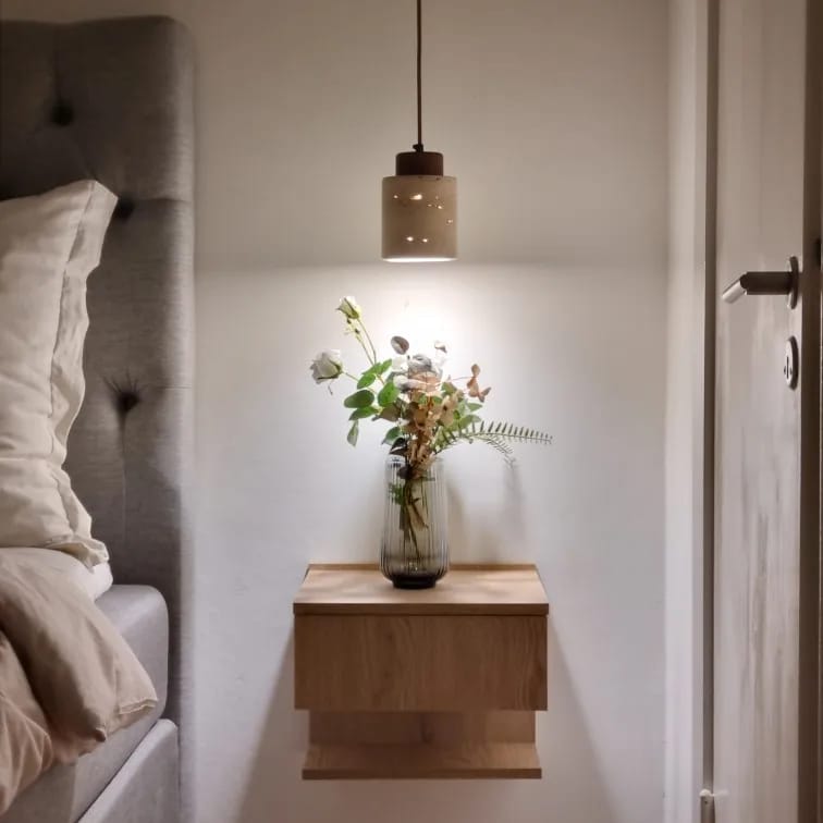 Customer photo review of Stone Pendant Light With Textured Shade And Wooden Accent 12 Inch