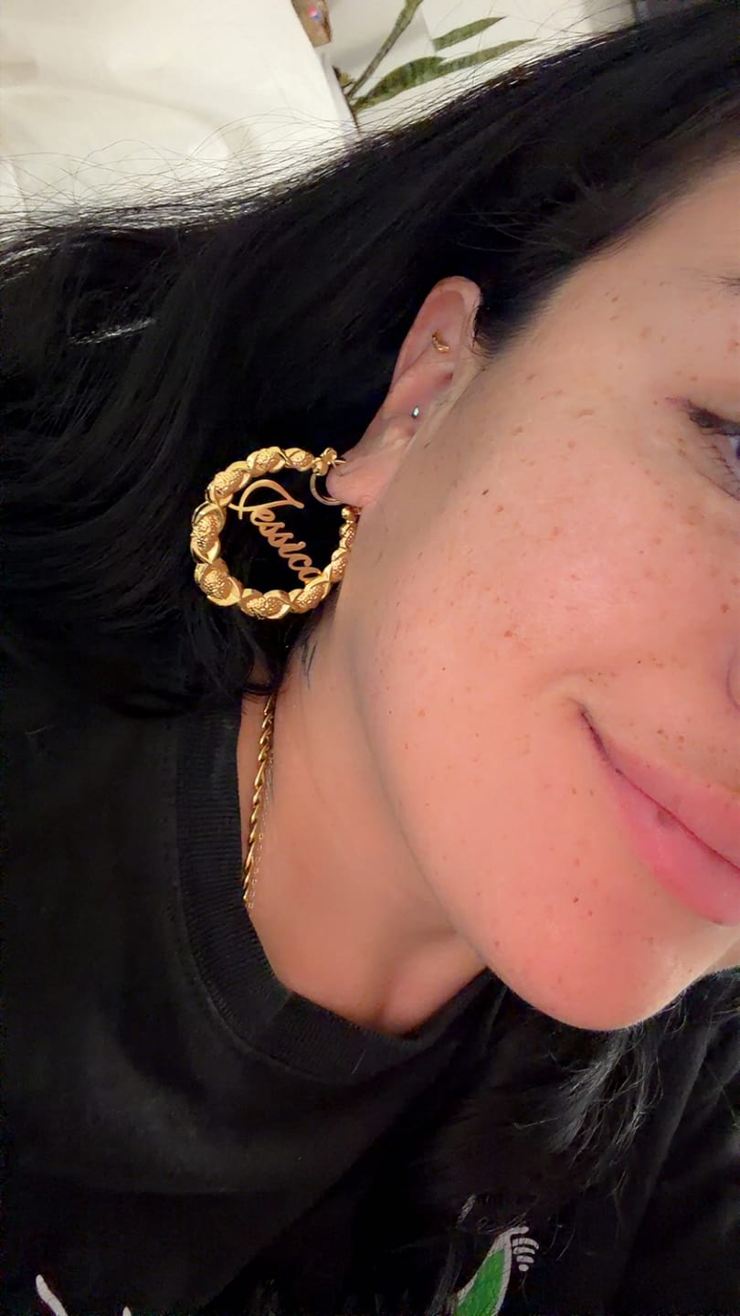 Customer photo review of XOXO Name Hoop Earrings