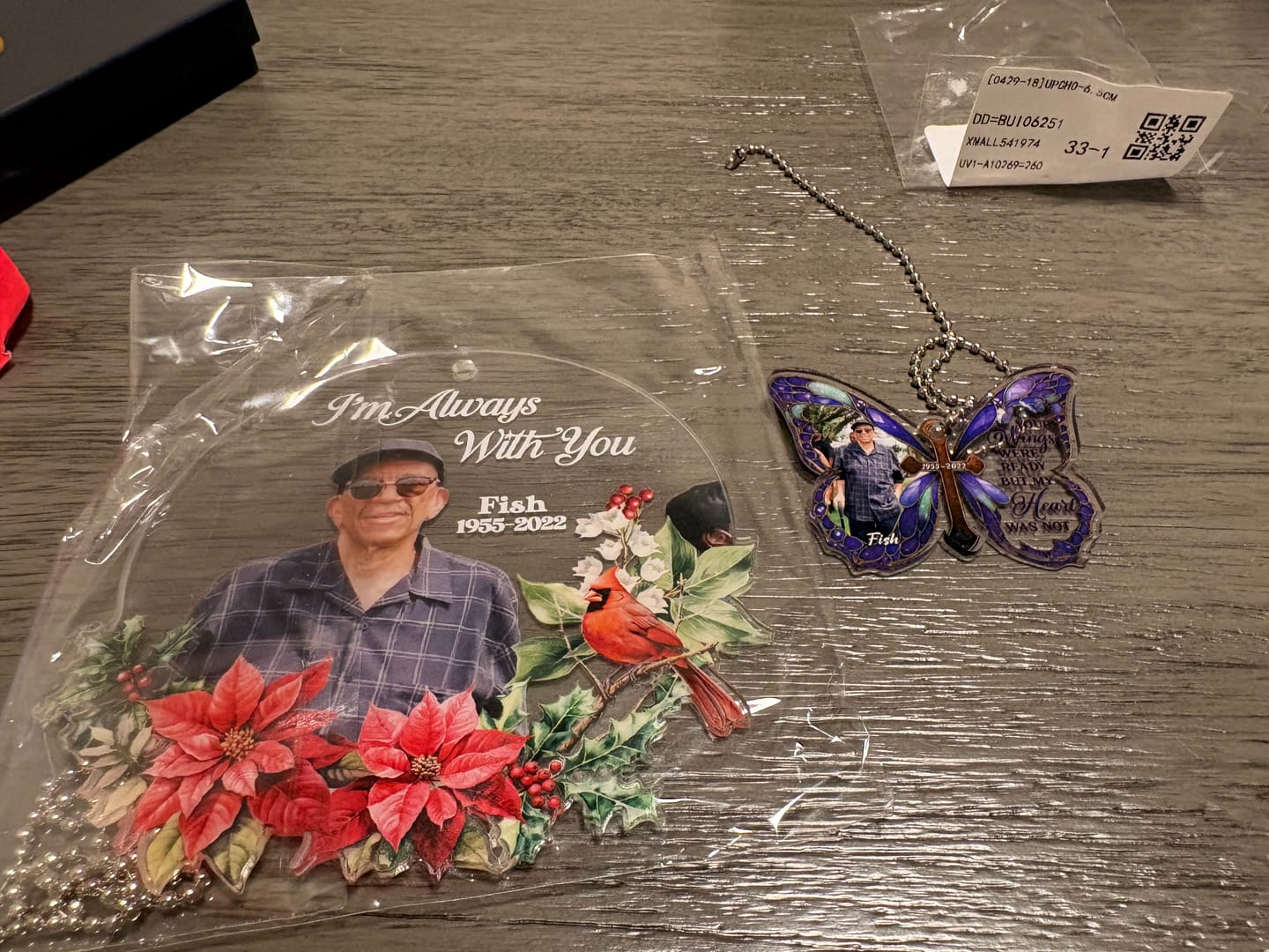 Customer photo review of Personalized Memorial Butterfly Car Hanger with Photo – Always With You