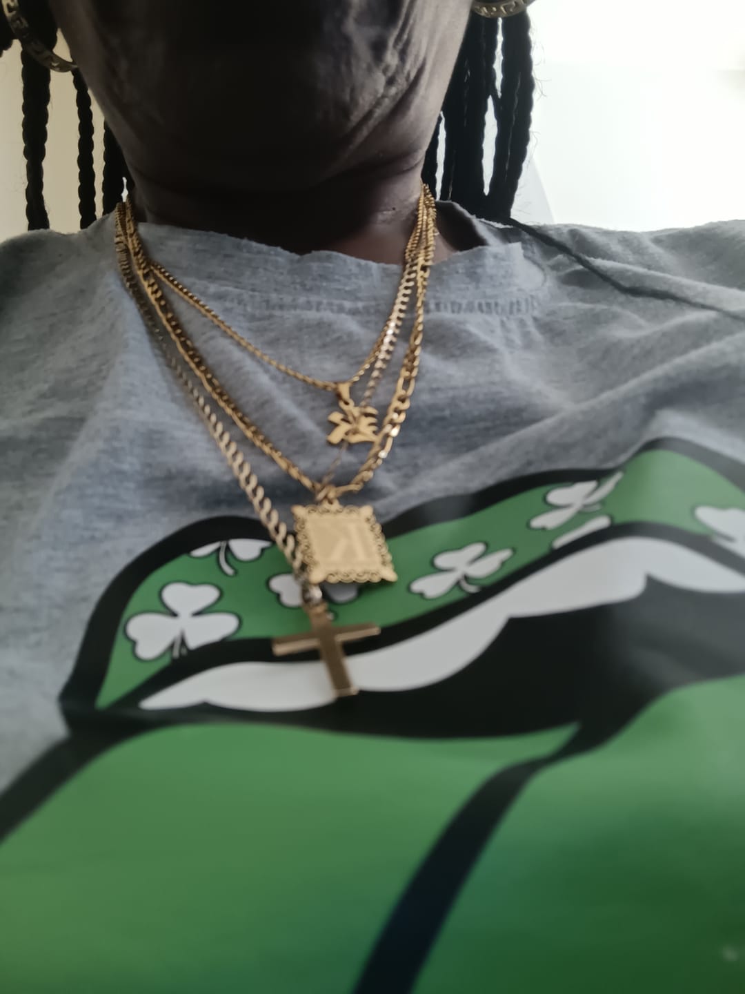 Customer photo review of Gothic Letter Necklace w/ Cuban Chain