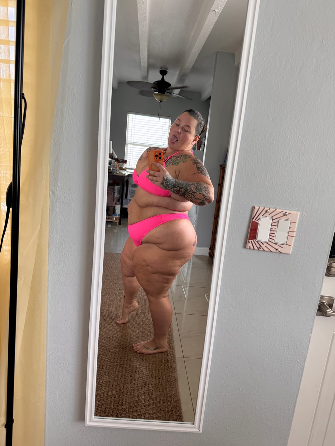 Customer photo review of Hot Pink Rib Thong Bikini Bottom