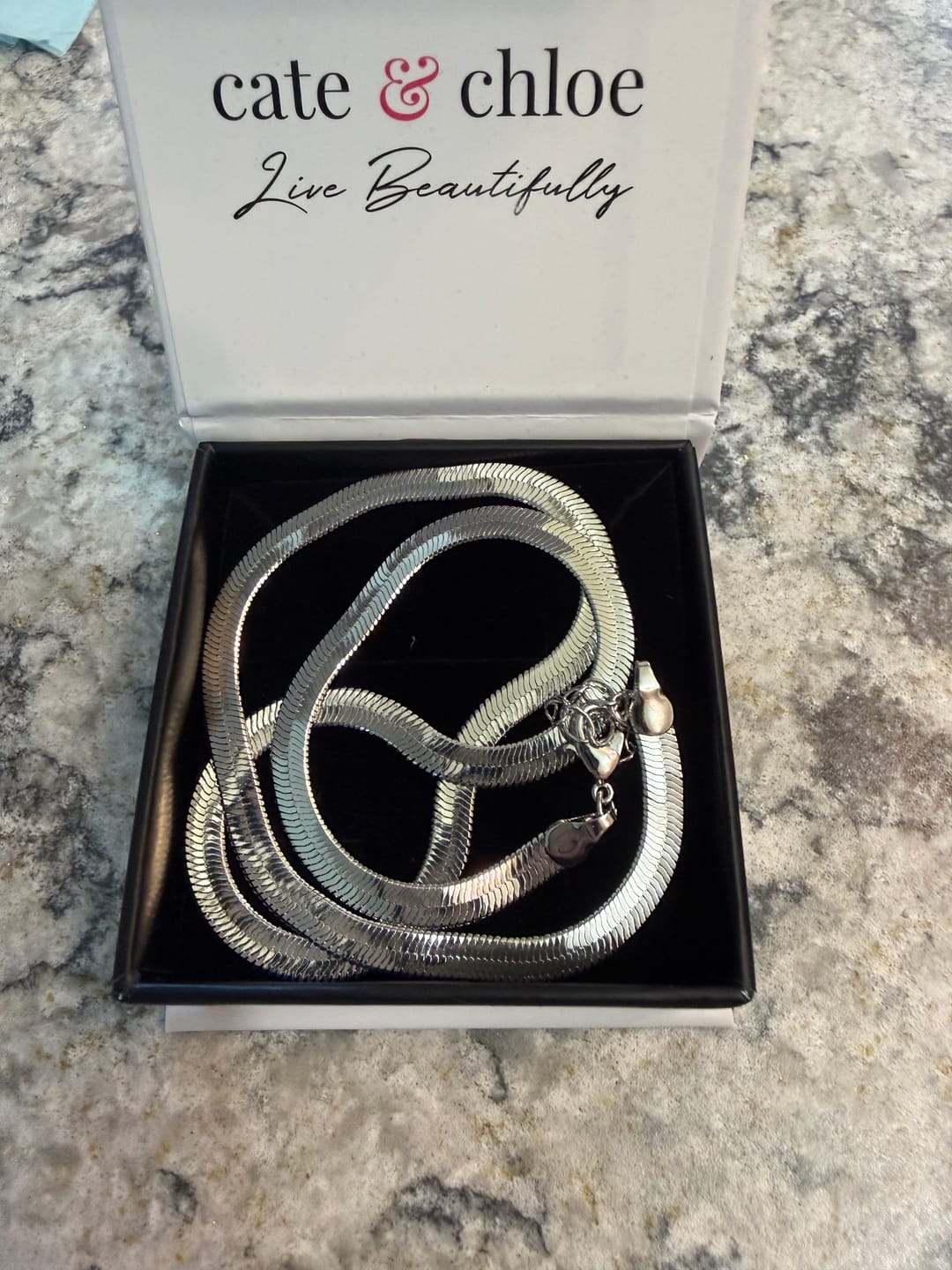 Customer photo review of Delayne 18k White Gold Plated Stacking Necklace Chain