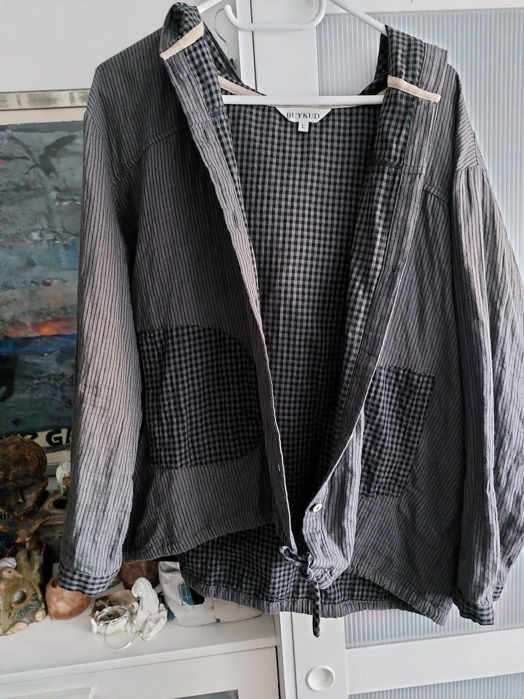 Customer photo review of Plus Size Women Summer Vintage Stripe Hooded Cotton Linen Shirt