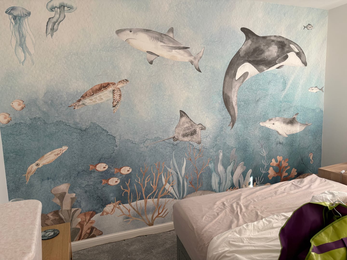 Customer photo review of Underwater Fun - Watercolour Underwater Animals and Fish Children's Wallpaper Mural