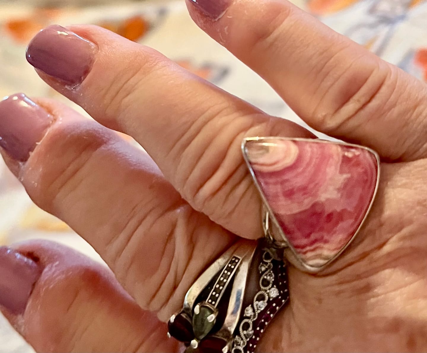 Customer photo review of Premium Rhodochrosite Ring Size 8 (.925 Sterling Silver)