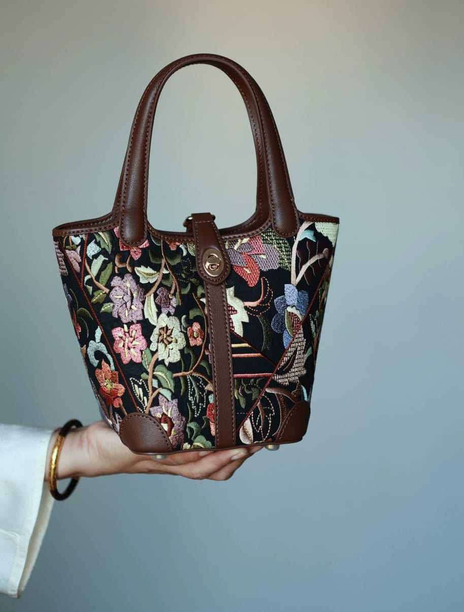 Customer photo review of Tang Red 17 Embroidered Spring Florals Brocade Bag