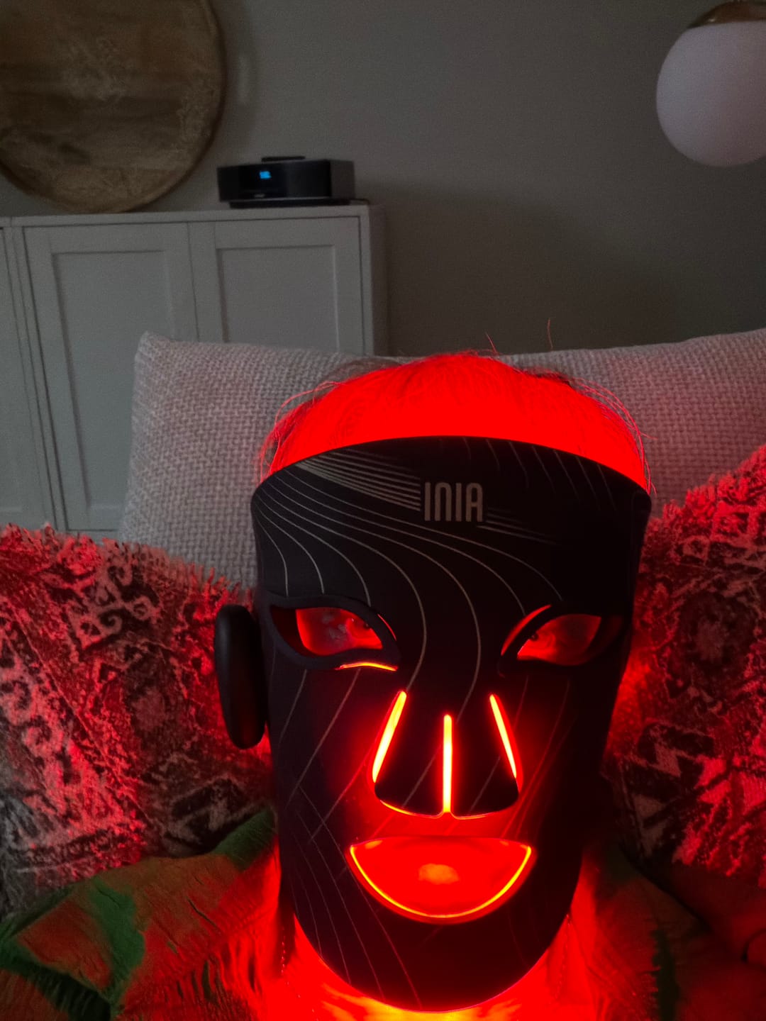 Customer photo review of INIA GLOW Wireless Red Light Therapy Mask