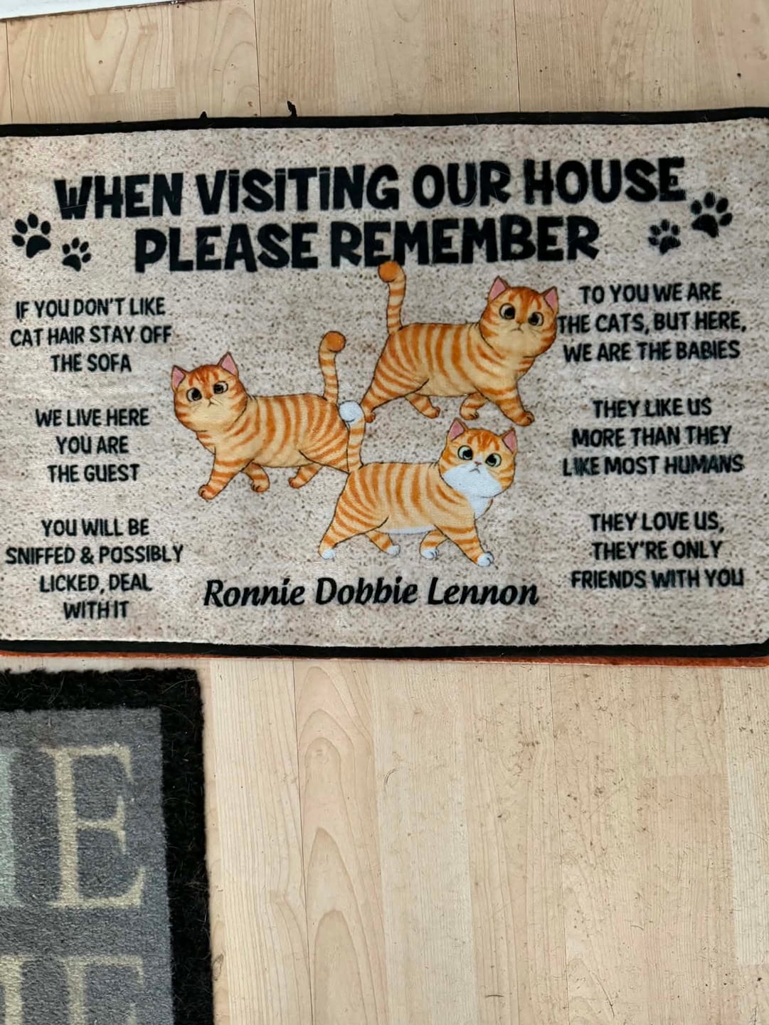 Customer photo review of Please Remember When Visiting Cats House Personalized Doormat