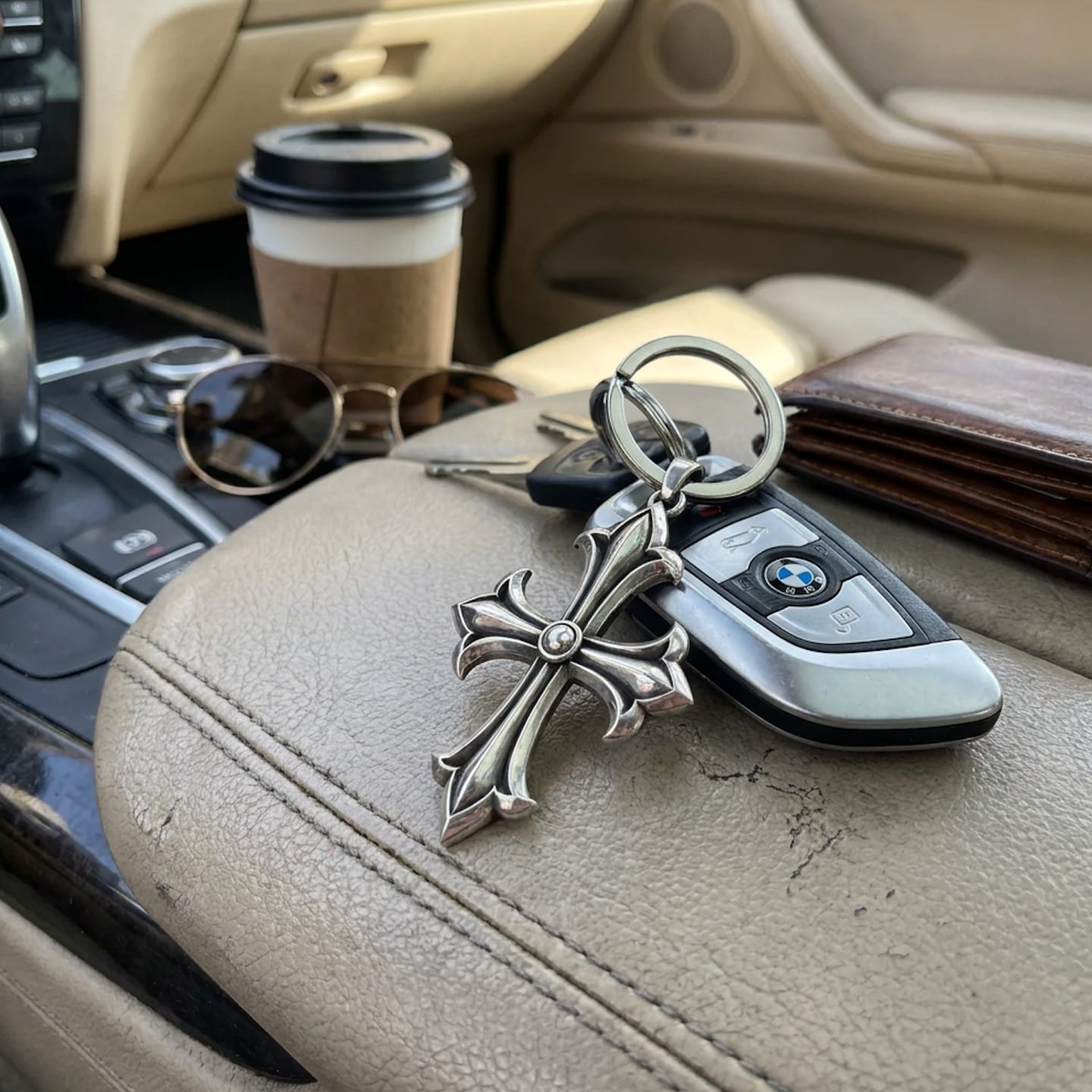 Customer photo review of Sterling Silver Gothic Cross Keychain Pendant
