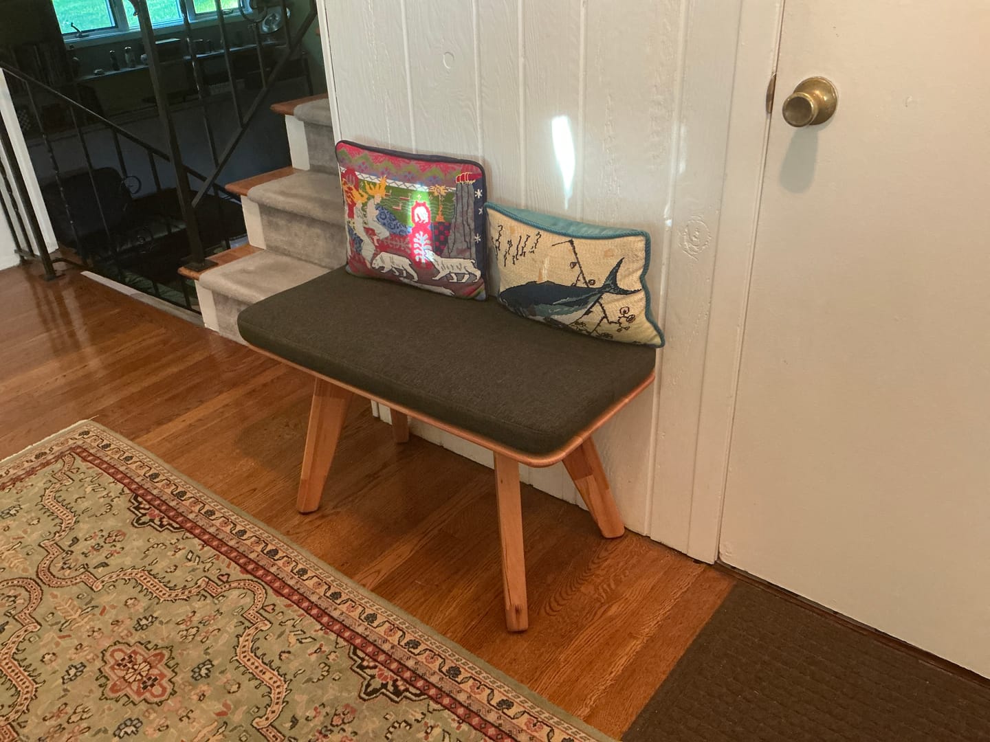 Customer photo review of Dakota Solid Beech Wood Bench | Minimalist Upholstered Entryway Bench