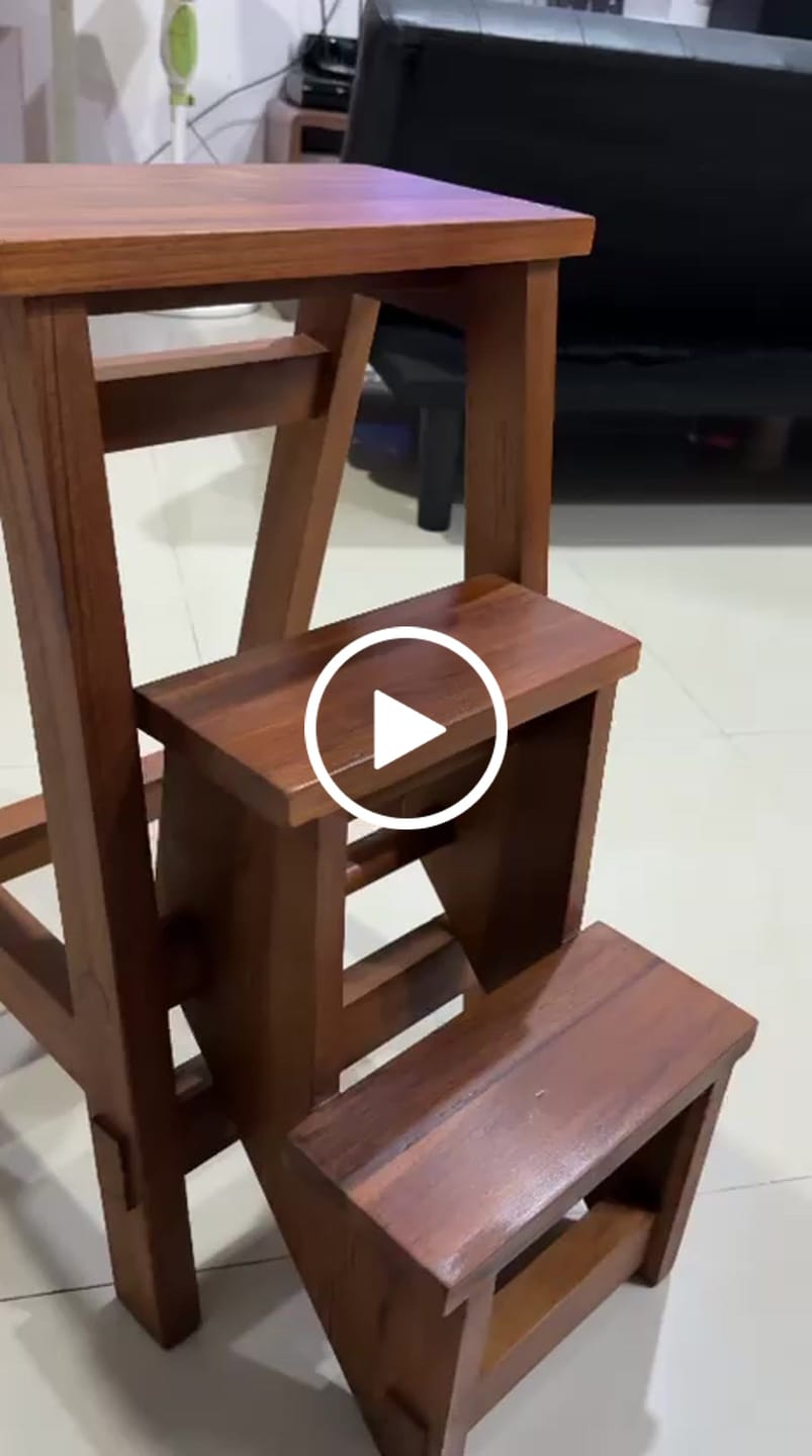 Customer video review of Teak Wood Convertible Step Stool & Bar Stool