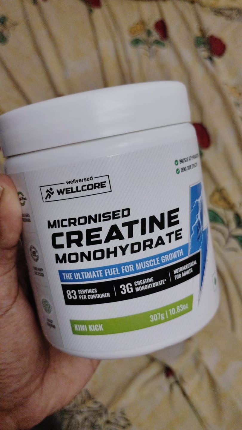 Customer photo review of Wellcore - Micronised Creatine Monohydrate (83 Servings, Kiwi Kick) + Premium Steel Shaker