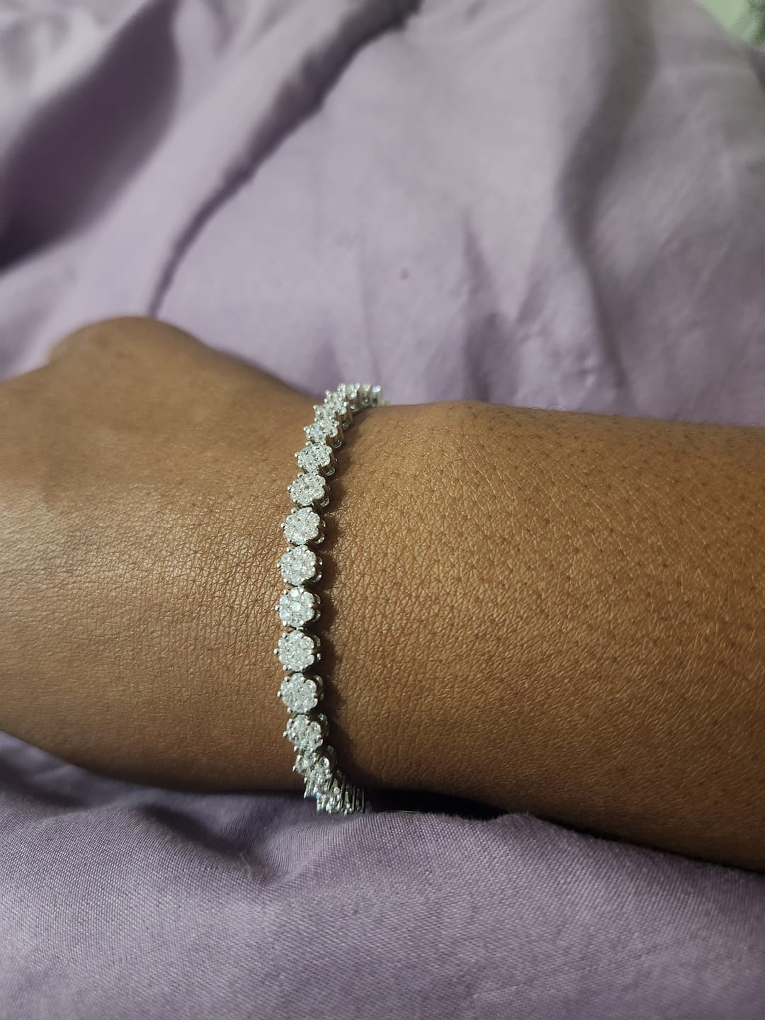 Customer photo review of Ally 18k White Gold Plated Tennis Bracelet with Simulated Diamond Crystals