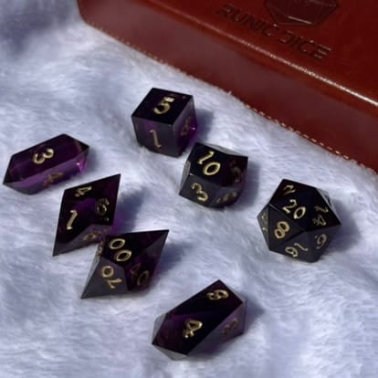 Customer photo review of Mystic Violet Resin DND Dice Set