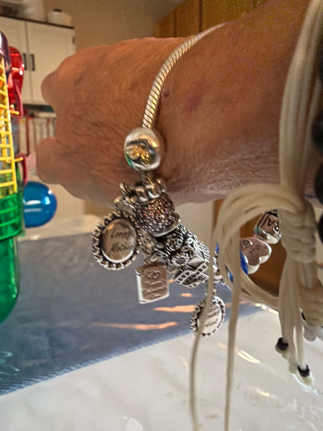 Customer photo review of PANDORA Moments Sterling Silver Snake Chain Charm Bracelet With Pandora Clasp - 7.5 Inches