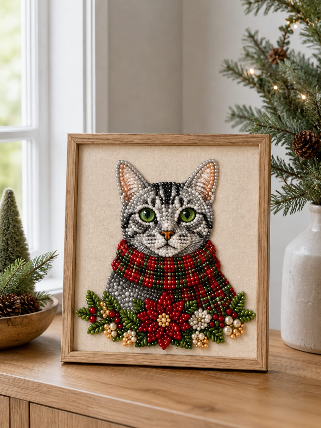 Customer photo review of Personalized 3D Pearl Art DIY Kit – Custom Pet Christmas Portrait with Festive Scarf, Handmade Holiday Wall Decor Gift for Pet Lovers