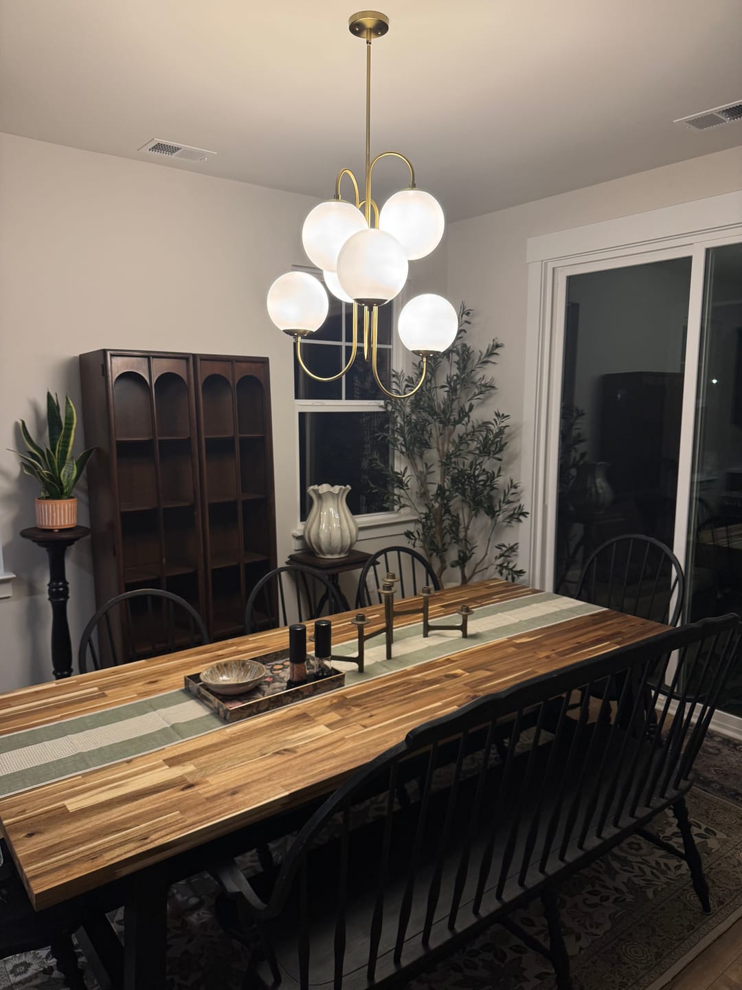 Customer photo review of Mid-Century 6-Light Goose Arm Opal Glass Globe Tiered Chandelier