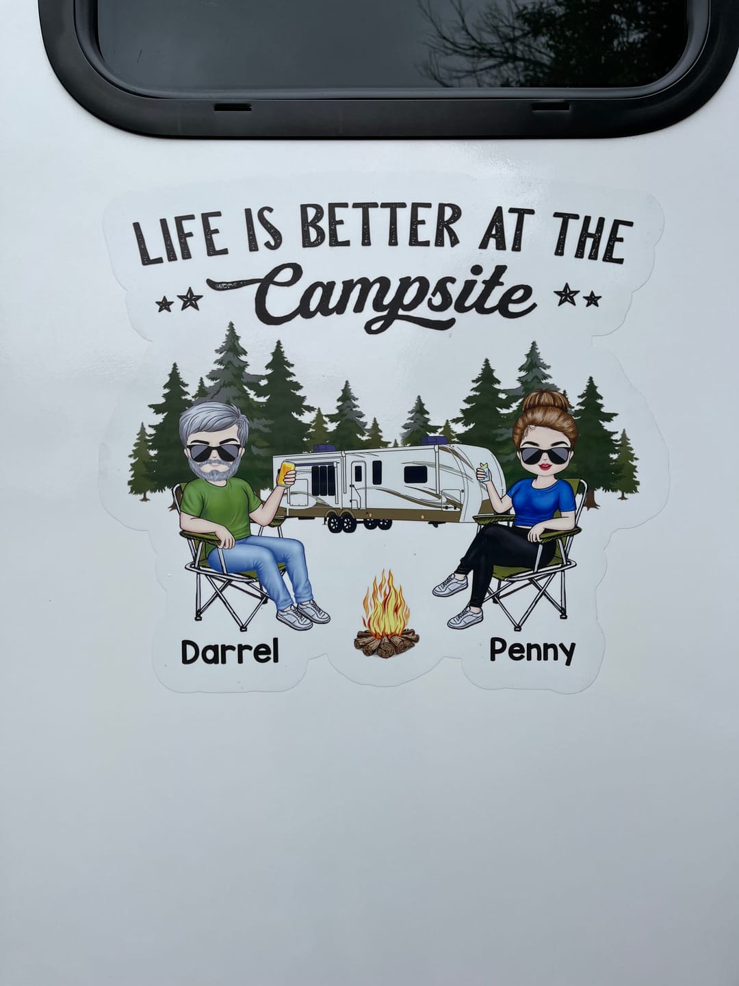 Customer photo review of Camping Partners For Life Doll Couple Sitting-Personalized RV Decal-Gift For Camping Lovers