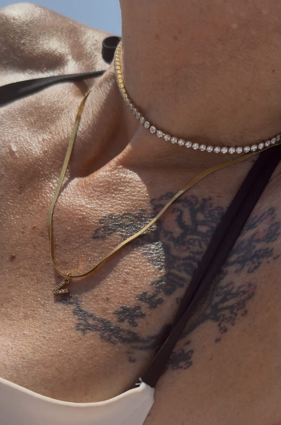 Customer photo review of Melly® Diamond Initial Herringbone Necklace