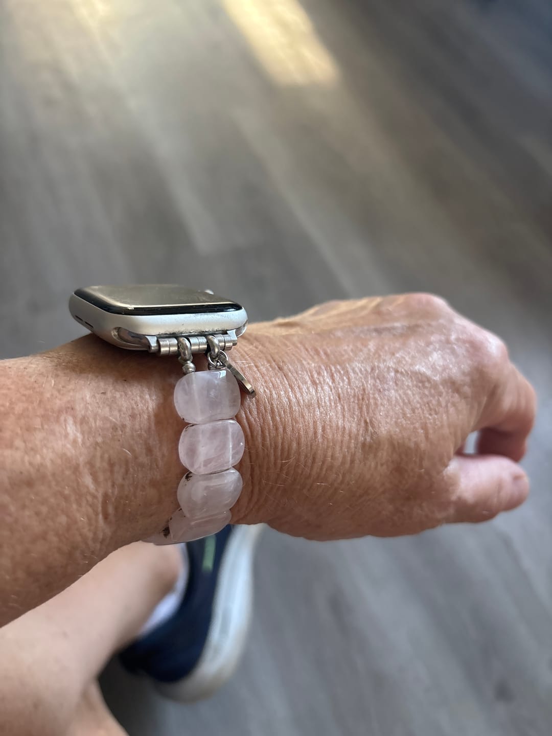 Customer photo review of Soft Blush Quartz Stretch Apple Watch Strap