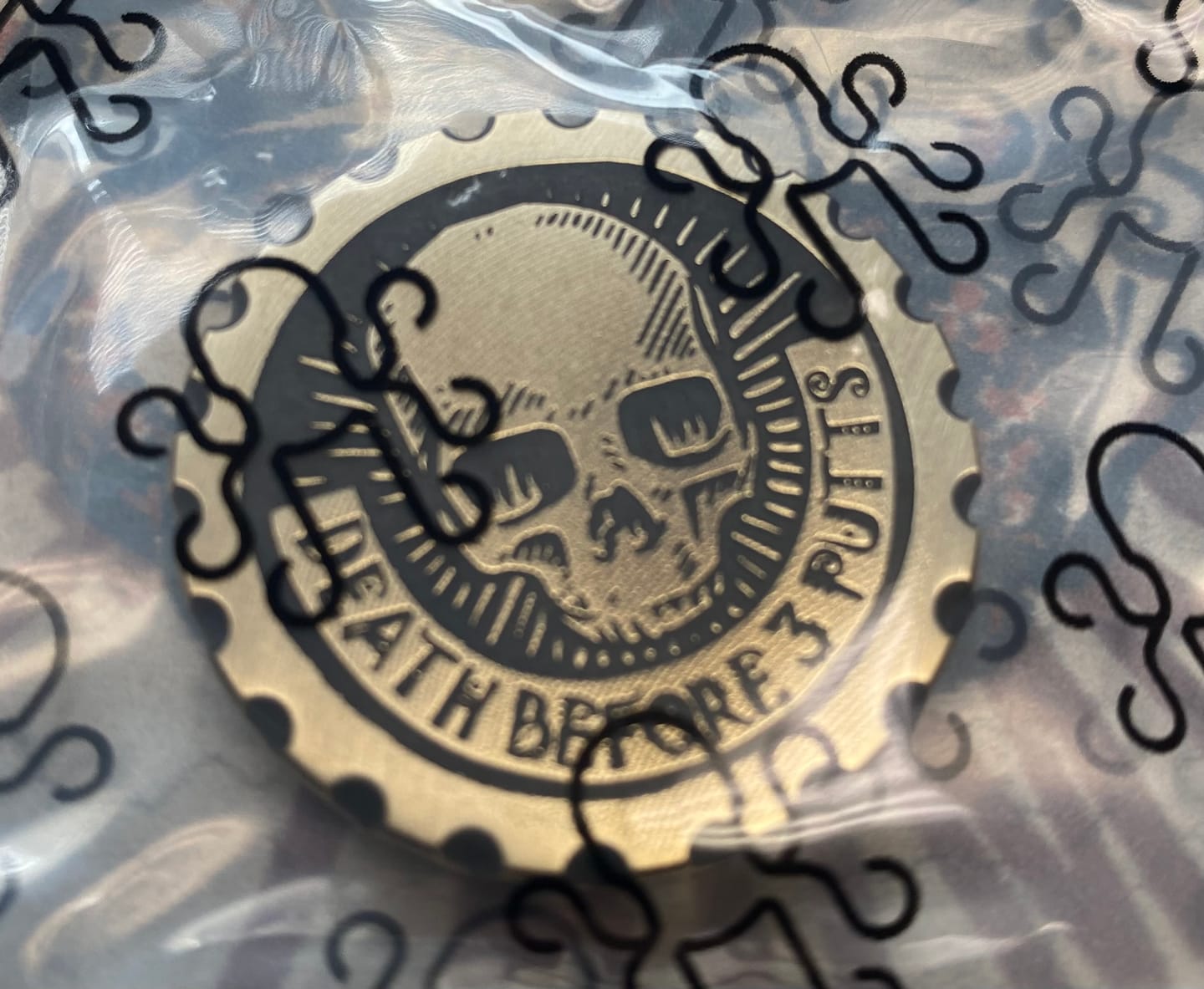 Customer photo review of Death Before 3 Putts - Brass EDC Marker