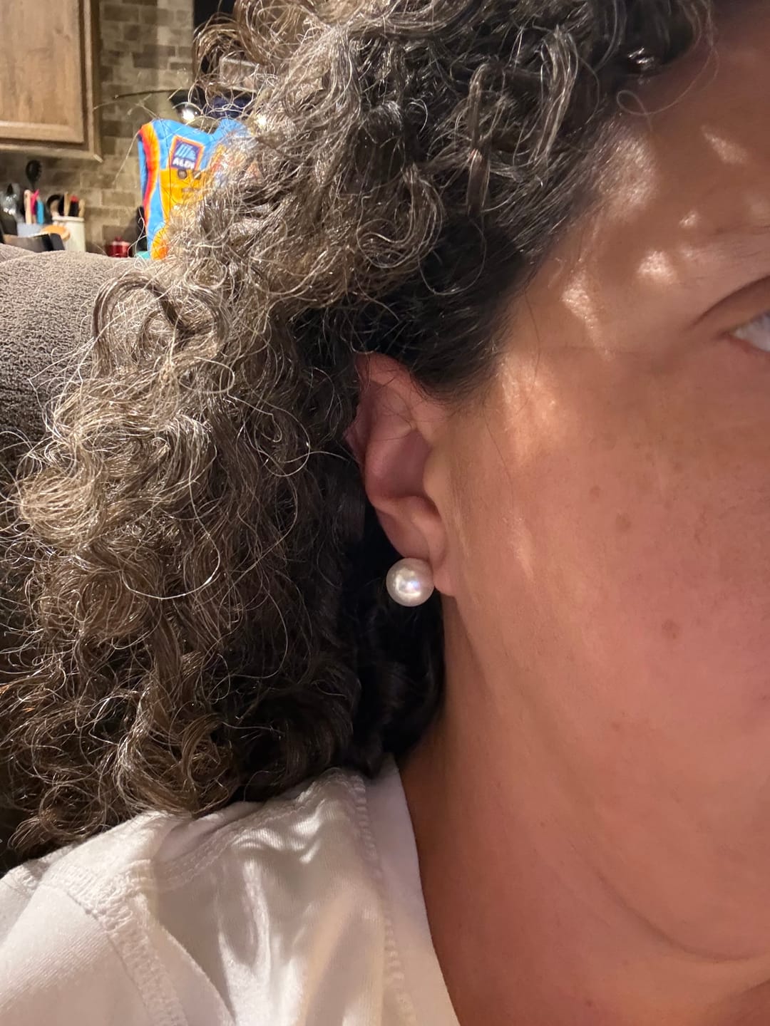Customer photo review of Faux Pearl Studs Hypoallergenic Earrings for Sensitive Ears with Plastic Posts