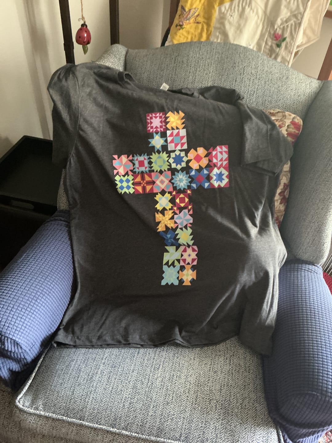 Customer photo review of Patchwork Faith Cross T-shirt