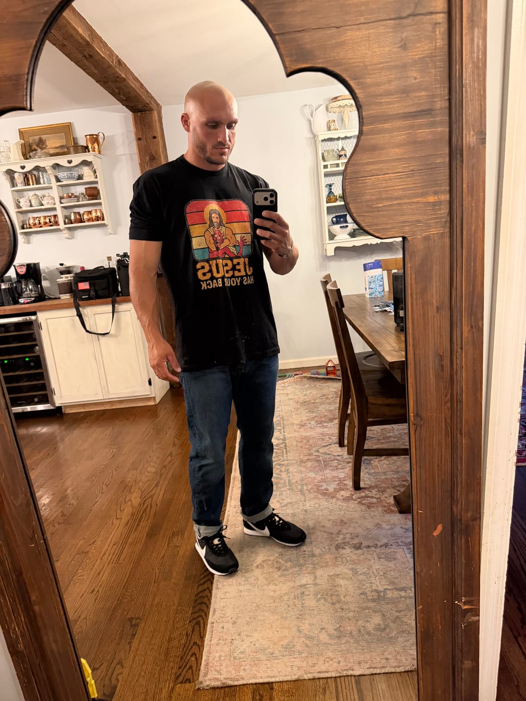 Customer photo review of Jesus Has Your Back T-Shirt