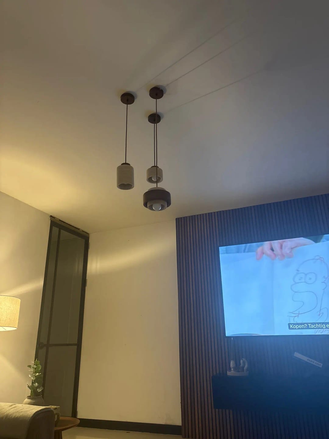 Customer photo review of Stone Pendant Light With Textured Shade And Wooden Accent 12 Inch