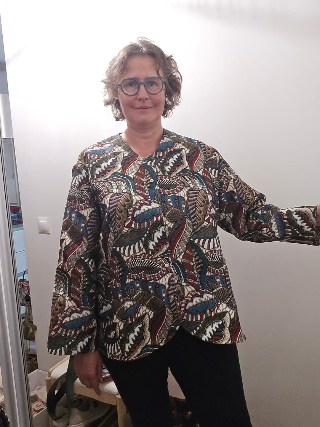 Customer photo review of Veste Nathalie – Jacquard “Feuillage Vagabond”
