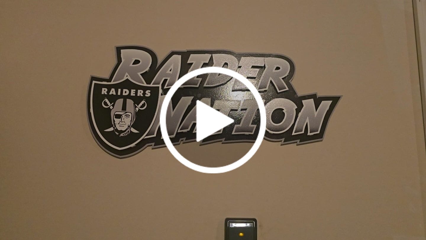 Customer video review of Las Vegas Raiders - Hex Head EXCLUSIVE "Raider Nation" Wordmark 3D Metal Wall Art