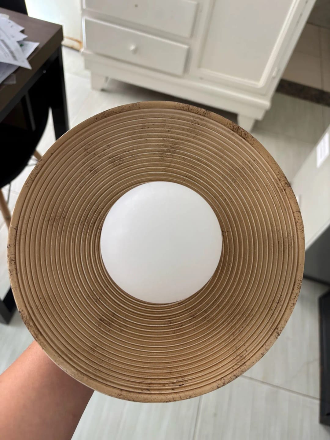 Customer photo review of LED Round Wall Sconce Vintage Resin Look 1-Light Fixture