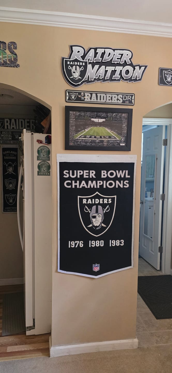 Customer photo review of Las Vegas Raiders - Hex Head EXCLUSIVE "Raider Nation" Wordmark 3D Metal Wall Art
