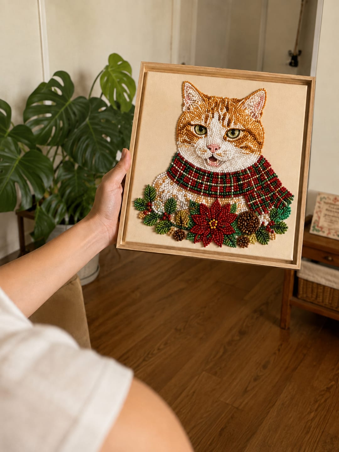 Customer photo review of Personalized 3D Pearl Art DIY Kit – Custom Pet Christmas Portrait with Festive Scarf, Handmade Holiday Wall Decor Gift for Pet Lovers